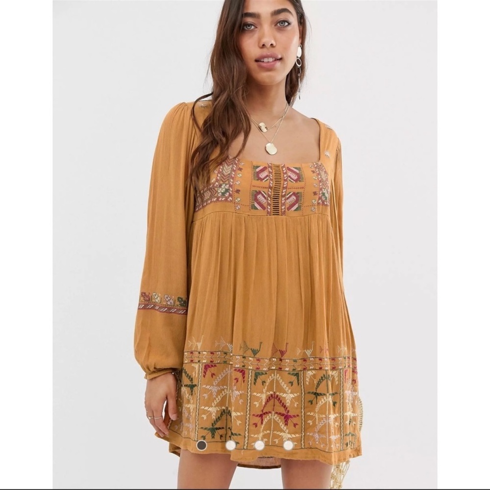 Free People Rhiannon embroidered Long Sleeve Open Back mini dress - Picture 4 of 10
